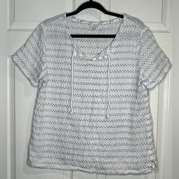 Talbot Women’s Blue/White striped top with drawstrings - Size Large - Picture 1 of 5